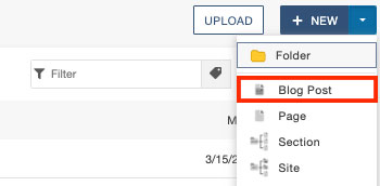 highlight the blog post option within the new button dropdown menu