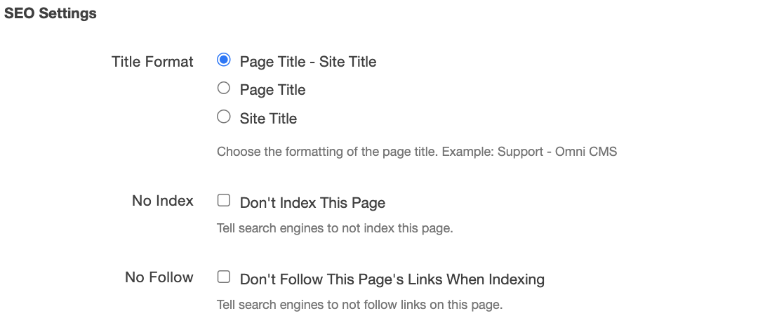 view of SEO Settings in Page Properties