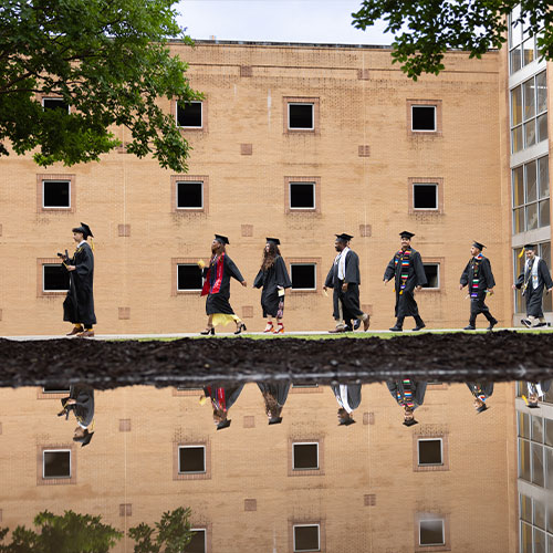 ksu graduates walking in the distance.