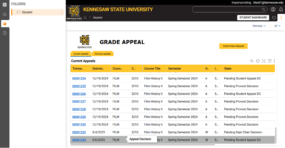 Grade appeal page example