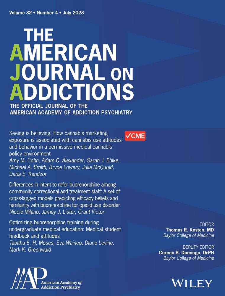 volume 32, number 4, july 2023: the american journal on addictions journal cover.