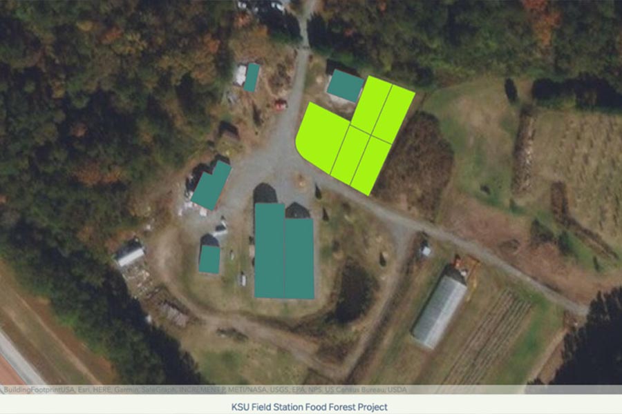 google maps image of the KSU field station food forest project.