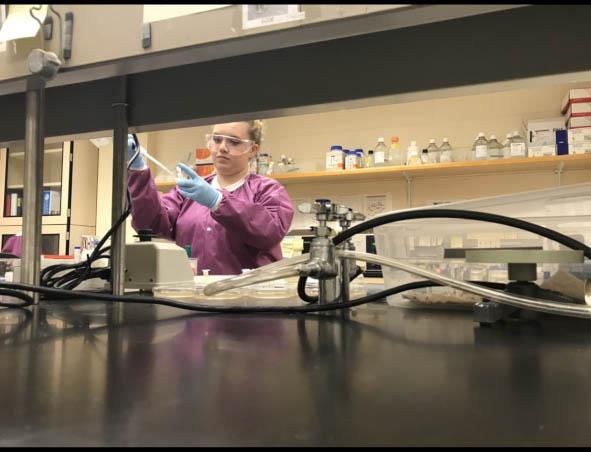 samantha thompson putting liquid in a beaker