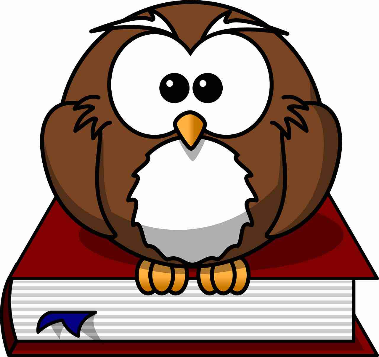 Cartoon drawing of an owl sitting on top of books