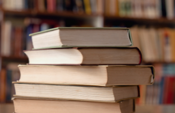 stack of books on the table.