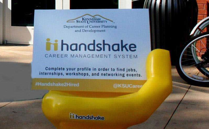 Handshake logo sign on the campus at KSU