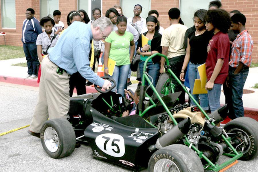  / Professor Conrey and the FSAE Race Car Team with students of the Rockdale Career Academy