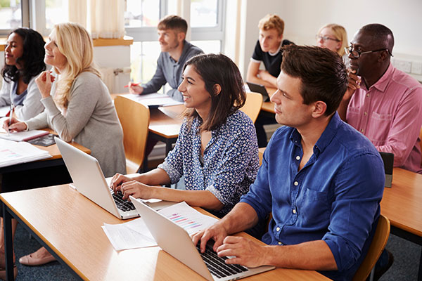 people in class listening