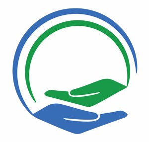 caring hands icon two hands over each other one blue one green