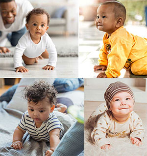 collage of 4 babies crawling